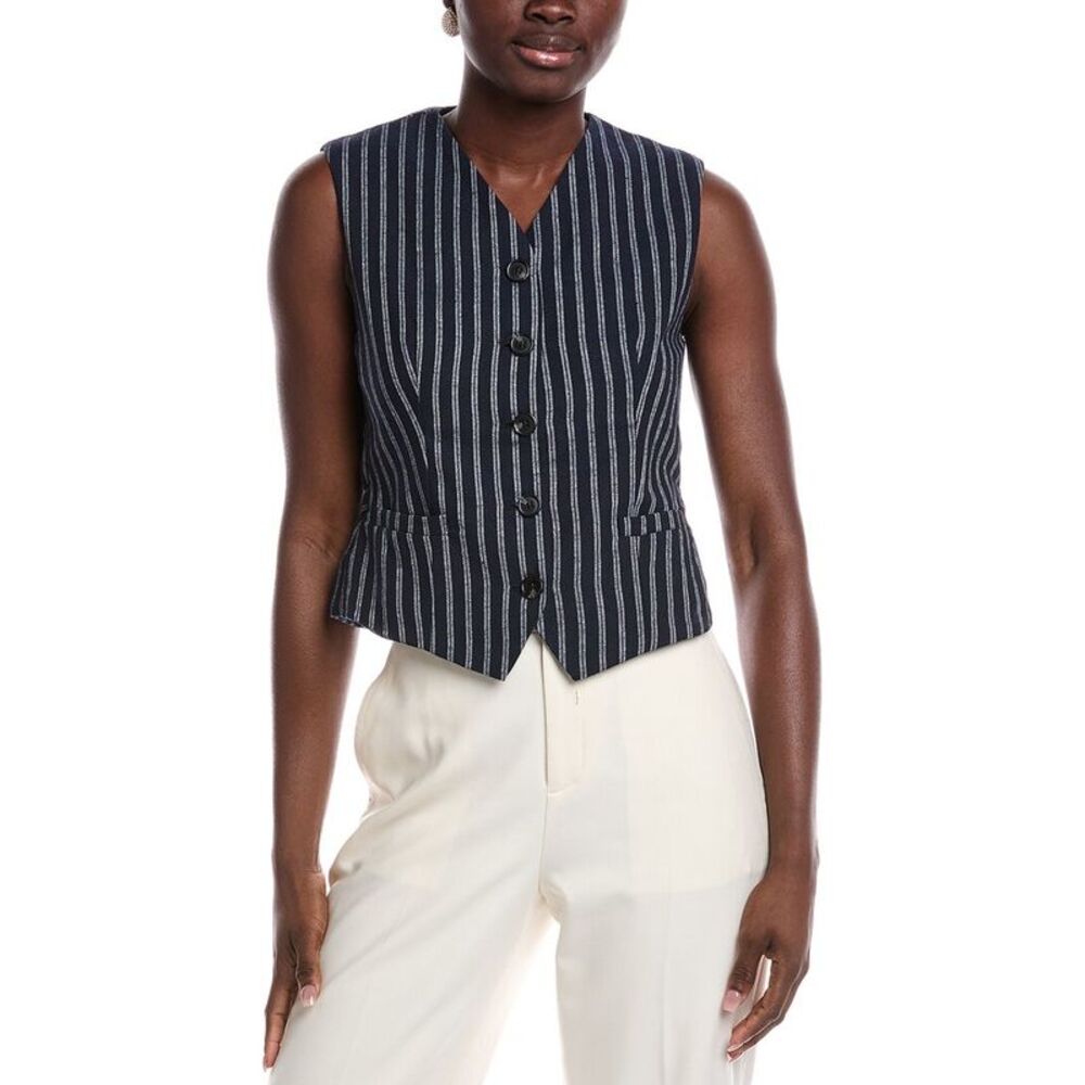 Gracia Womens Linen-Blend Waistcoat, Blue